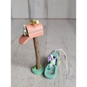 Vintage spring Easter mailbox wooden bunny bird ornament xmas